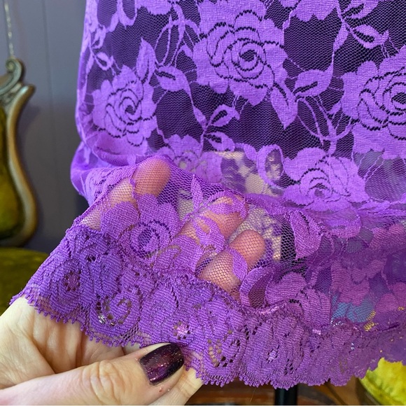 Y2K Purple Lace Lingerie Slip Dress – Sheer Floral Mini Size Medium - Picture 3 of 6